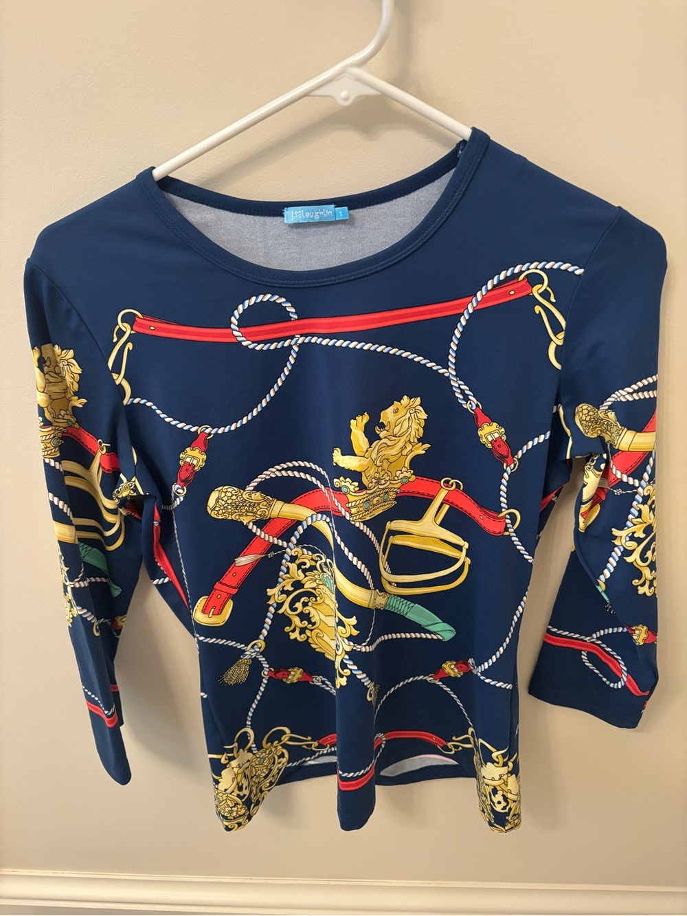 J.McLaughlin Catalina Cloth Navy Top with Red Stripe and Rope Print